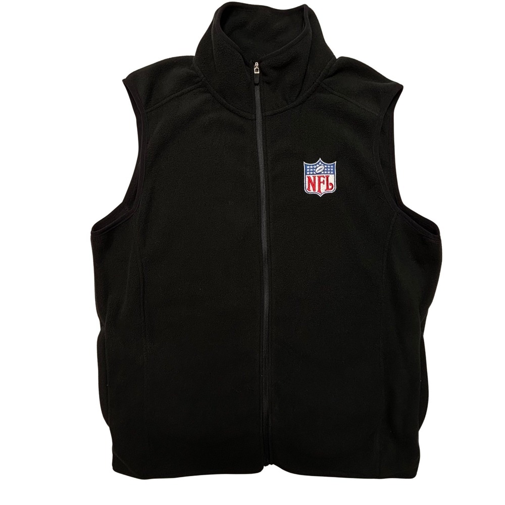 NFL Fleece Vest Shield Logo Men's Size L Black Full Zip Embroidered Outerwear‎